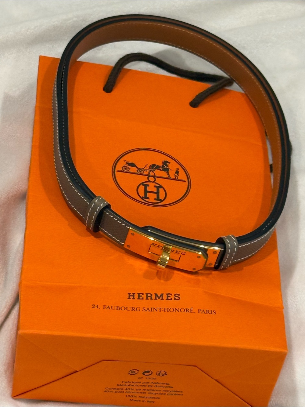 **** AUTHENTIC Hermes Kelly Leather Belt - Etoupe w/Gold Buckle